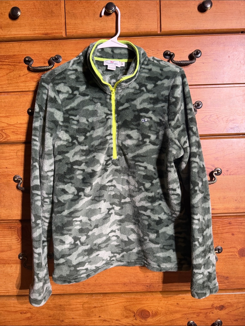 Vineyard Vines Green Camo Lightweight Quarter-Zip with Neon Yellow Trim